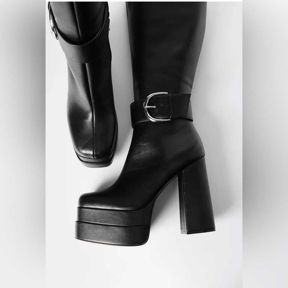 SHOE DAZZLE Black Platform Knee-High Tall Chunky Heeled Boots Shoes Size 10 - Picture 4 of 14